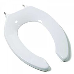 Commercial Heavy Duty Plastic Toilet Seat Open Front Less Cover White w/304 Stainless Check Hinge ELONG OFNC