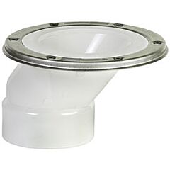 OFFSET PVC CLOSET FLANGE, SS RING, 3" PVC HUB/4" INSIDE FIT