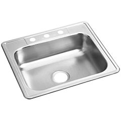 25" x 21-1/4" x 6-9/16", 3-1/2" Center Drain, 8" Center, 3-Hole, Satin, 22 Gauge 300 Stainless Steel, Drop-In Mount, 1-Bowl, Kitchen Sink