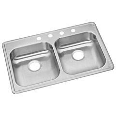 33" X 21" DOUBLE BOWL SINK STAINLESS STEEL 4 HOLE ADA