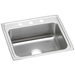 22" x 19-1/2" x 7-5/8", 3-1/2" Center Drain, 8" Hole Center, Lustrous Satin, 18 Gauge 304 Stainless Steel, 3-Hole, 1-Bowl, Drop-In, Kitchen Sink