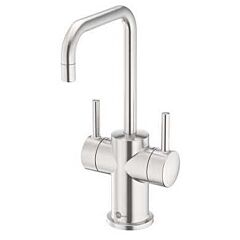 5.42" L x 9" H x 4.22" Reach, 1/4" Compression Inlet, 1-Hole Installation, Stainless Steel, Solid Brass, 360D Spout, 2-Lever Handle, Deck Mount, Modern, Instant Hot and Cold Water Faucet