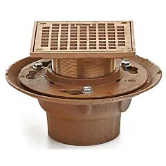 4", No Hub, Duco Cast Iron, Bottom Outlet, Floor Drain with 6" Round Nickel Bronze Strainer