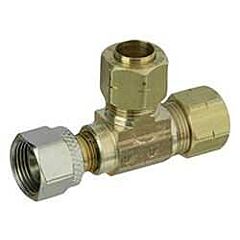 3/8" x 3/8" x 3/8", Female Compression x Female Compression x Female Compression, Rough Brass, Straight, Add-A-Valve Tee