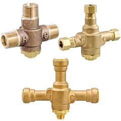3/8" x 3/8" x 3/8", Compression x Compression x Compression, 125 PSI, 80 to 120 Deg F, 0.25 GPM, Lead-Free, Rough Bronze, Brass Body, Hot and Cold Water, Thermostatic Bathroom Sink Tempering Valve