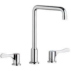 12-1/8" H x 10" Clearance x 8" Reach, 1/2"-14 NPSM Inlet, 8" Hole Center, 1.5 GPM, Lead-Free, Chrome Plated, Brass, Arc Tube Spout, (2) 4" Lever Handle, 1/4 Turn Ceramic Disc Valve, Concealed Deck Mount, Centerset, Low Flow, Kitchen Sink Faucet